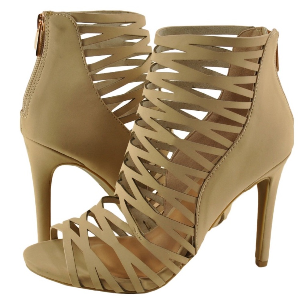 ANNE MICHELLE Women's Sugarlove Strappy Peep Toe Stiletto Heel - nude, size 6